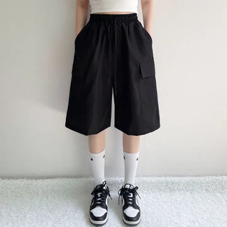 Cargo Pintuck Wide Bermuda Shorts Janeing Summer Cool Nylon Daily Pants