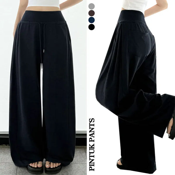 Cool Mesh Tummy Control! Lower Body Coverage Cool High-Waisted Side Pintuck Wide Pants Cool Ice Elastic Waist Long Wide Body Shaping Pants