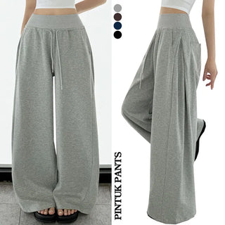 Cool Mesh Tummy Control! Lower Body Coverage Cool High-Waisted Side Pintuck Wide Pants Cool Ice Elastic Waist Long Wide Body Shaping Pants