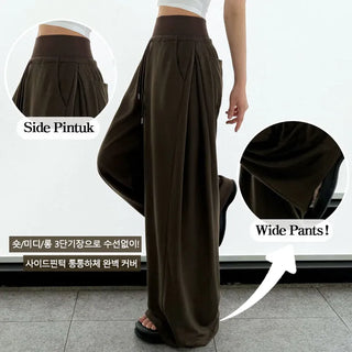 Cool Mesh Tummy Control! Lower Body Coverage Cool High-Waisted Side Pintuck Wide Pants Cool Ice Elastic Waist Long Wide Body Shaping Pants