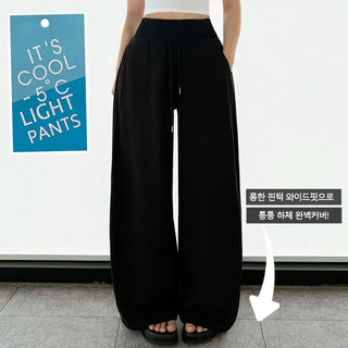 Cool Mesh Tummy Control! Lower Body Coverage Cool High-Waisted Side Pintuck Wide Pants Cool Ice Elastic Waist Long Wide Body Shaping Pants