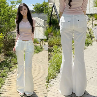 Cooling Hip Dip Cover/Back Pocket High-waisted Pocket Bootcut Pants Cool Ice Hidden Elastic Waist Long Body Shaping Pants