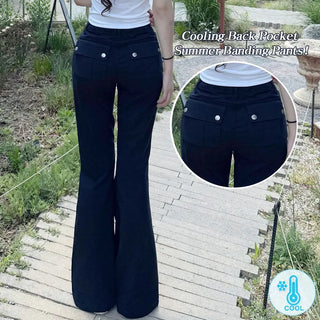 Cooling Hip Dip Cover/Back Pocket High-waisted Pocket Bootcut Pants Cool Ice Hidden Elastic Waist Long Body Shaping Pants