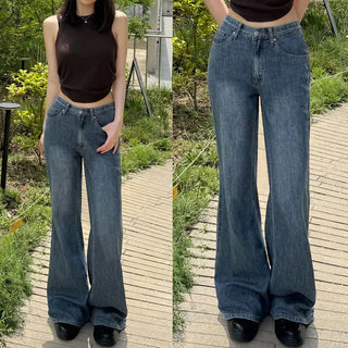 Cooling Wide Bootcut/Summer Denim Hidden Elastic Waist Semi-Bootcut Denim Pants Cool Ice Wash Pants Long Jeans