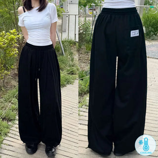 Cool Mesh Back Patch! Air Cool Pocket Pintuck Lower Body Cover Wide Elastic Waist Pants Daily Two-Way Short Long Training Pants Ice Cool Wide Pants