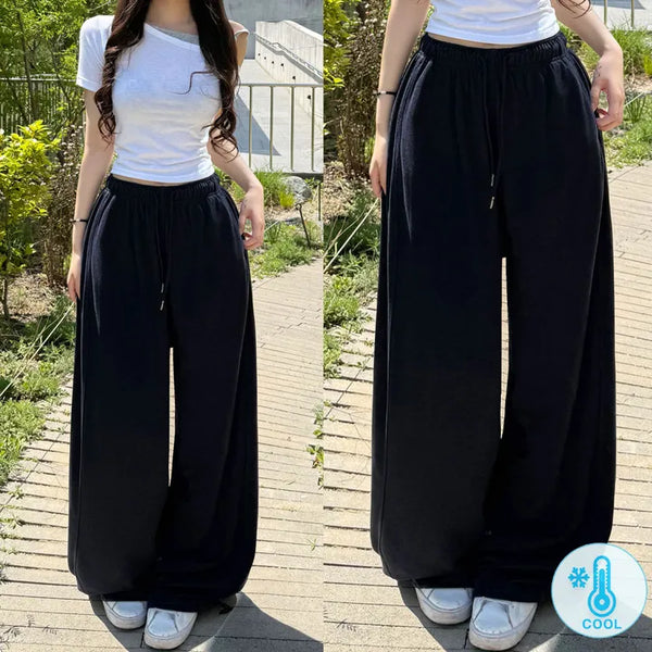 Cool Mesh Lower Body Coverage! Ice Long High-Waisted Mega Wide Pants Cool, Breathable Elastic Waist String Long Two-Way Petite Body Shaping Pants