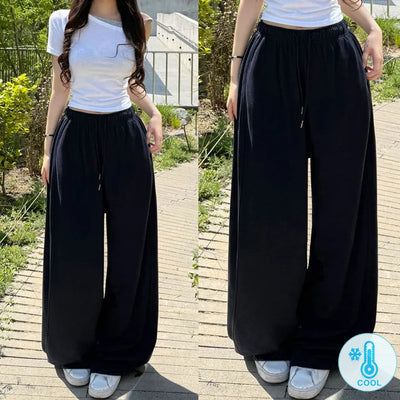 Cool Mesh Lower Body Coverage! Ice Long High-Waisted Mega Wide Pants Cool, Breathable Elastic Waist String Long Two-Way Petite Body Shaping Pants