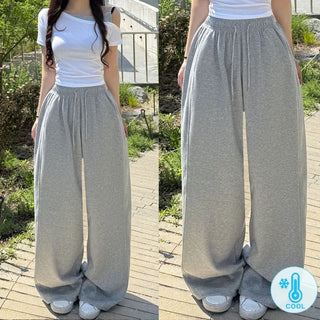 Cool Mesh Lower Body Coverage! Ice Long High-Waisted Mega Wide Pants Cool, Breathable Elastic Waist String Long Two-Way Petite Body Shaping Pants