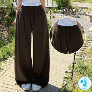 Cool Mesh Lower Body Coverage! Ice Long High-Waisted Mega Wide Pants Cool, Breathable Elastic Waist String Long Two-Way Petite Body Shaping Pants