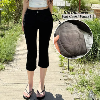 Short & Long Short Long Side Slit Stretch Capri Pants Summer Elastic Waist Hip Short Slit Slim Pants