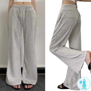 Cool Mesh Cinched Waist High-waisted Pocket Bootcut Pants Cool Ice Elastic Waist String Long Body Shape Pants