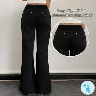 Cool Mesh Cinched Waist High-waisted Pocket Bootcut Pants Cool Ice Elastic Waist String Long Body Shape Pants