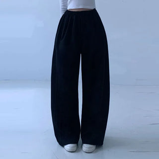 Spring Arrival  Balloon Fit Two-way High-waisted Elastic Waist Long Wide Training Pants Autumn Pintuck Pants