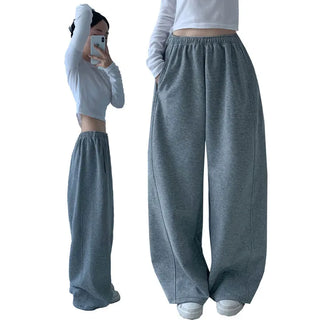Spring Arrival  Balloon Fit Two-way High-waisted Elastic Waist Long Wide Training Pants Autumn Pintuck Pants