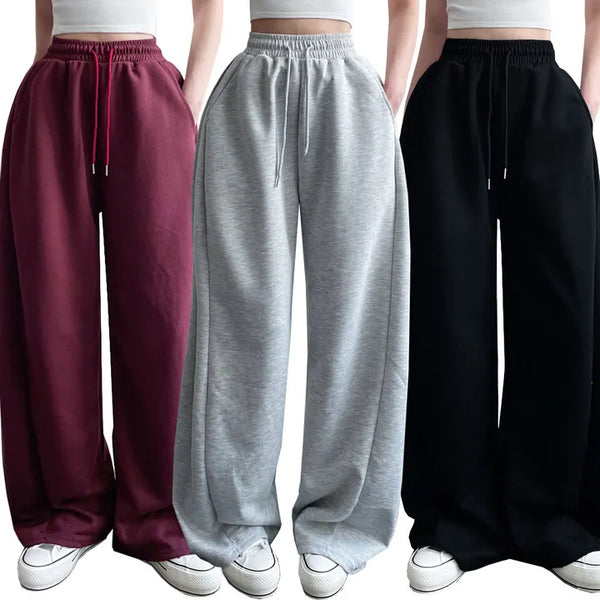 Fleece Lined Selection  High-Waisted Elastic Pintuck Wide Pants Lower Body Covering Long Wide Pants