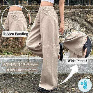Cool Pants High-waisted Wide-Leg Pants with Side Slits Cool Ice Elastic Waist Long Wide Body Shaping Pants