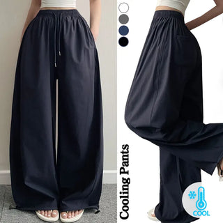 Summer Cooling Summer  High-Waisted Ice Side Slit Wide Long Pants Cool Elastic Waist Summer Cooling Fabric Pants