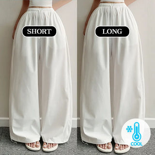 Summer Cooling Summer  High-Waisted Ice Side Slit Wide Long Pants Cool Elastic Waist Summer Cooling Fabric Pants