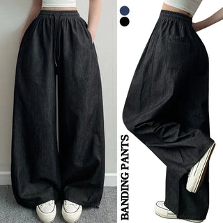 High-waisted Elastic Denim Long Wide Pants Summer Hem Snap Two-way Raw Denim Non-Fade Cool Jeans