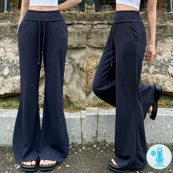 Cool Mesh Tummy Control Slim Waist Cool High-Waisted Bootcut Pants Cool Ice Elastic Waist String Long Body Shaping Pants