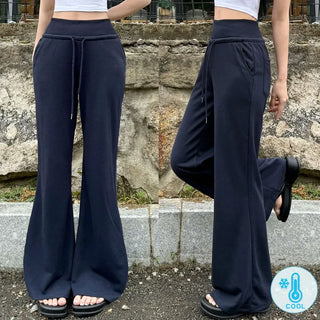 Cool Mesh Tummy Control Slim Waist Cool High-Waisted Bootcut Pants Cool Ice Elastic Waist String Long Body Shaping Pants