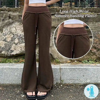 Cool Mesh Tummy Control Slim Waist Cool High-Waisted Bootcut Pants Cool Ice Elastic Waist String Long Body Shaping Pants