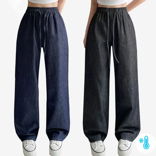High-Waisted Elastic Raw Denim Summer Cool Jeans Wide Denim Pants