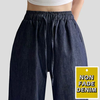 High-Waisted Elastic Raw Denim Summer Cool Jeans Wide Denim Pants
