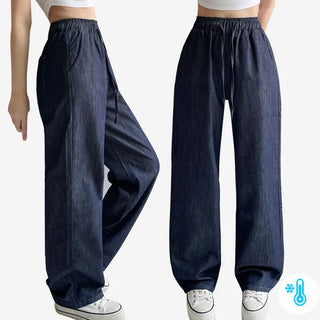 High-Waisted Elastic Raw Denim Summer Cool Jeans Wide Denim Pants