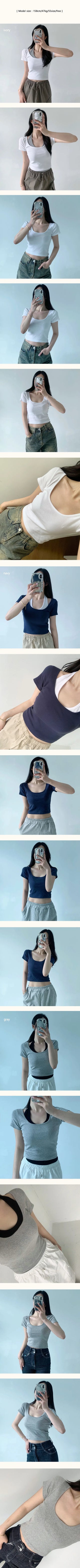 Square Neck Crop Short Sleeve Soft Plain Slim Fit Basic Short Sleeve T-shirt