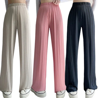 High-Waisted Pleated Pants Summer Ice Cool Elastic Waist Wide Pants