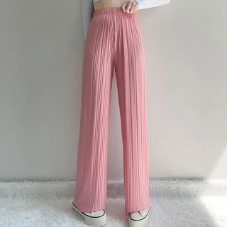 High-Waisted Pleated Pants Summer Ice Cool Elastic Waist Wide Pants