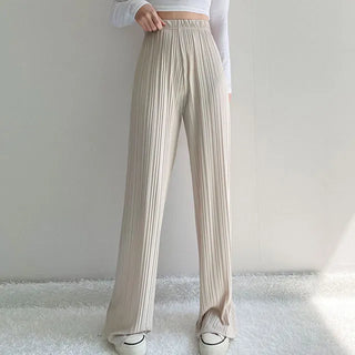 High-Waisted Pleated Pants Summer Ice Cool Elastic Waist Wide Pants