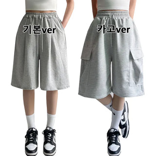 *Basic & Cargo Selection*  High-Waisted Pintuck & Cargo Shorts Summer Elastic Bermuda Pants