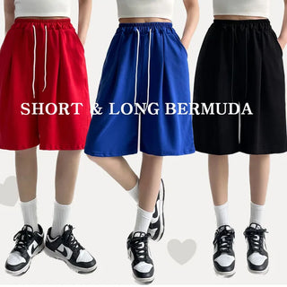 *Basic & Cargo Selection*  High-Waisted Pintuck & Cargo Shorts Summer Elastic Bermuda Pants