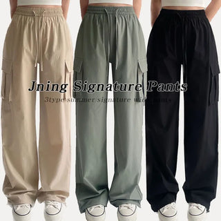 *Select Basic & Cargo*  Summer Nylon High-Waisted Elastic Wide Pants Ice Cool Crinkle Pants