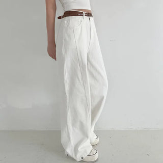 Hidden Elastic Waist Side Hem Detail Snap Button Cotton Elastic Wide Pants