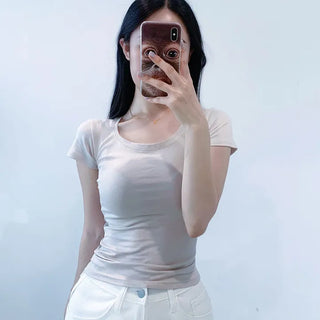 Figure-flattering, stretchy U-neck Modal Slim Fit Skinny Fit Short Sleeve T-shirt