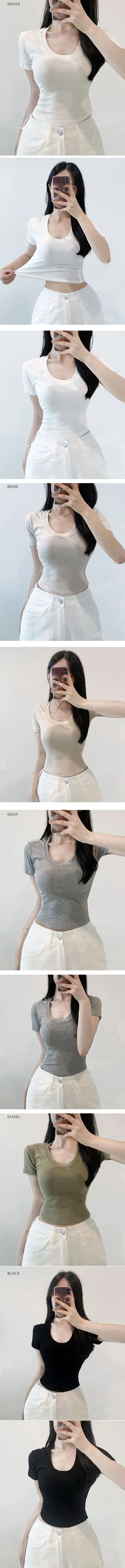 Asymmetrical U-Round Short Sleeve Figure-Pretty Stretchy U-Neck Modal Slim Fit Mala Fit Short Sleeve T-shirt