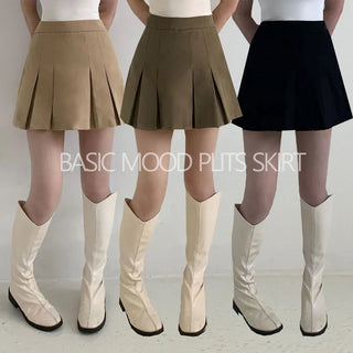 Cotton A-Line High-Waisted Autumn Pleated Mini Skirt