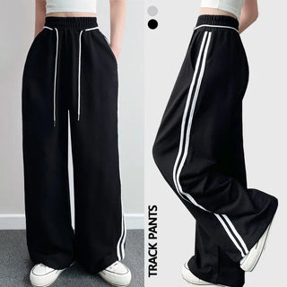 Double-Row Point Super Slim Fit Cotton Autumn Elastic Waistband Two-Line Track Long Wide Pants