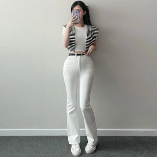 Hidden Elastic Waist Cotton Bootcut Pants Stretch High-waisted Long Bootcut Autumn Cotton Pants