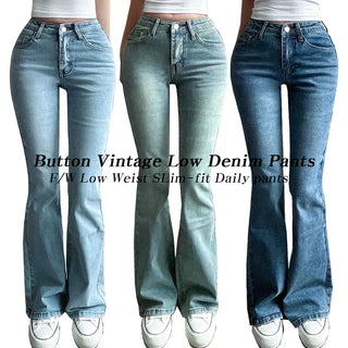 Low-Waist Bootcut Denim Pants Vintage Washed Jeans