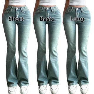 Low-Waist Bootcut Denim Pants Vintage Washed Jeans