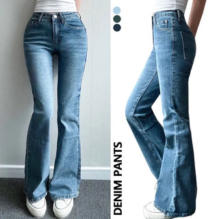 Low-Waist Bootcut Denim Pants Vintage Washed Jeans