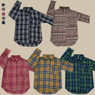 Oversized Check Shirt Strawberry Cream Cheese Autumn Loose Fit Shirt Pastel Daily Collared Check Shirt