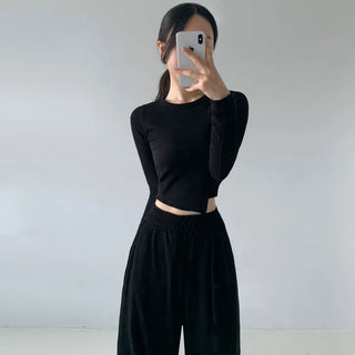 Diagonal Asymmetrical Two-Piece Set Autumn Slim Fit T-shirt Elastic Waist Wide Pants Training Set