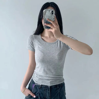 Round Short Sleeve Soft Plain Slim Fit Basic Short Sleeve T-Shirt