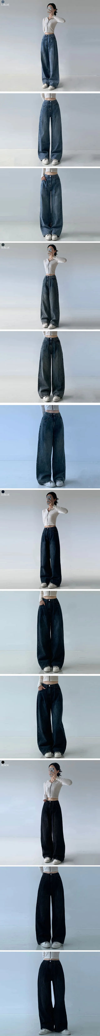 High-waisted Hidden Elastic Waist Wide Denim Pants  Autumn Pintuck Jeans