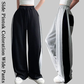 High-Waisted Elastic Color Block Wide Pants New Autumn Pintuck Pants